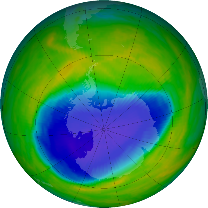 Antarctic ozone map for 29 October 1990